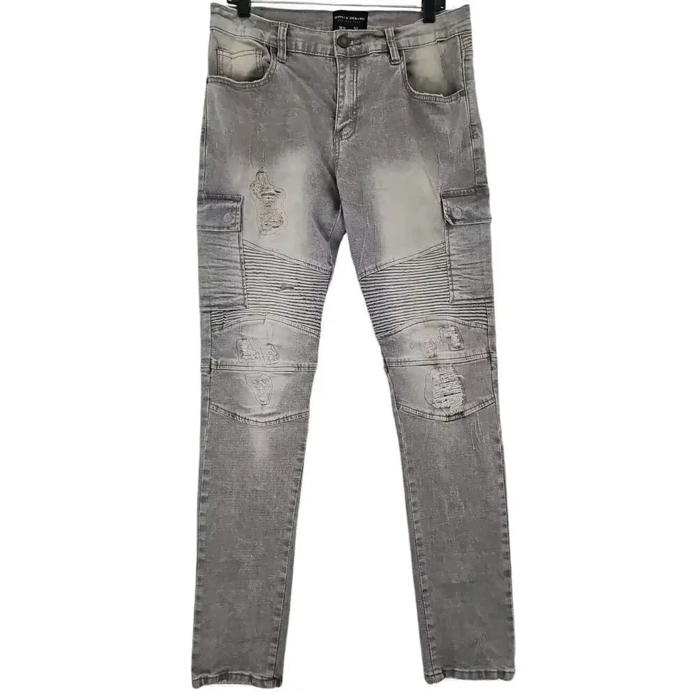 Denim & Supply~Men's Size 36×32 ~Black Light Wash Denim Skinny Jeans Distressed.